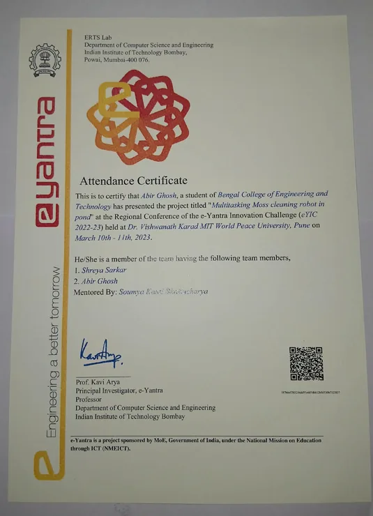 Preview of e-Yantra Innovation Challenge 2022–23 certificate