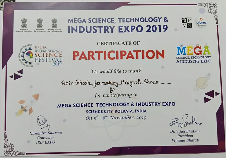 Preview of IISF 2019 — Pragyan Rover Project certificate