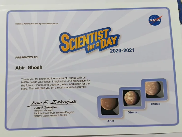 Preview of NASA Scientist for a Day certificate